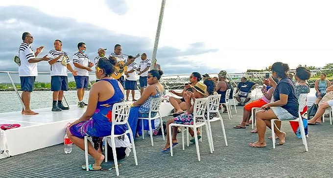 Guests onboard the Fiji One during the Day Cruise to Tivua Island on October 9, 2021.