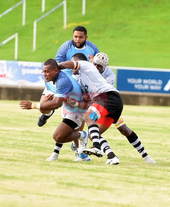 Suva's Usamaki Titoko held possession against Nadroga during Skipper Cup Championship at ANZ Stadium on May 4, 2019. Photo: Ronald Kumar.