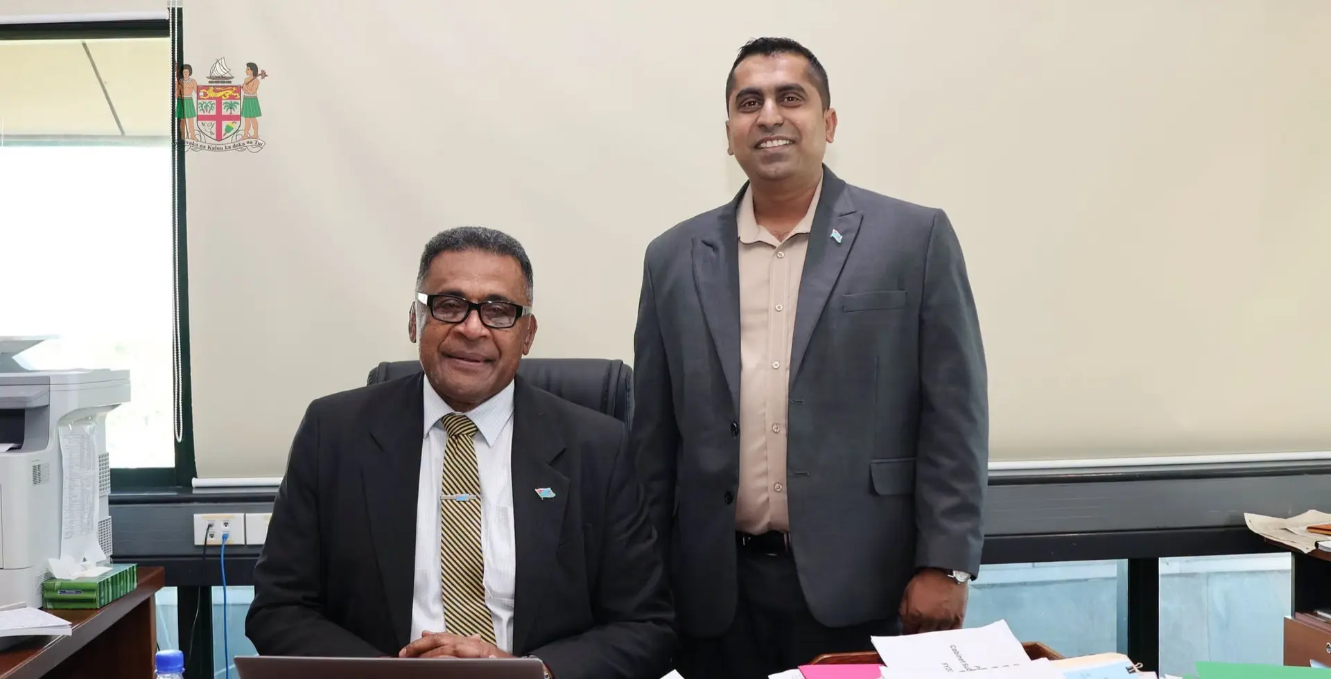 Finance Minister Esrom Immanuel and Permanent Secretary for Finance Shiri Gounder.
