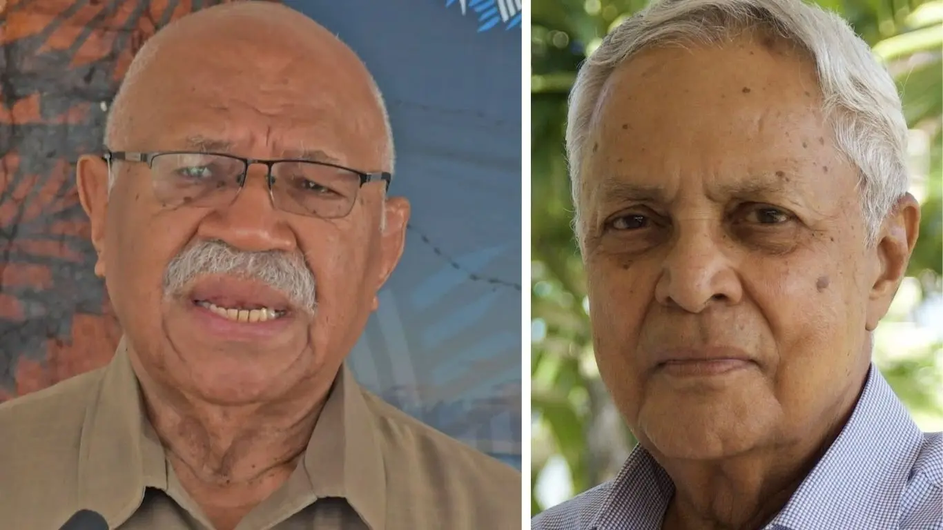 Prime Minister Sitiveni Rabuka (left) and Fiji Labour Party leader Mahendra Chaudhry.