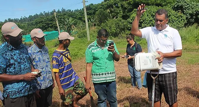 Farmers and staff from Ministry of Agriculture representatives during a training conducted by Australian Centre for International Agricultural Research on Taveuni Island recently.