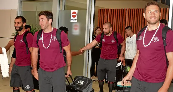 The Georgian Lelos rugby team arriving at Nadi International Airport on June 2, 2018 for the Pacific Nations Cup. Photo: Arieta Vakasukawaqa