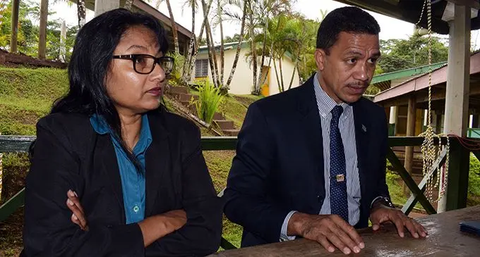 From left Sanjana Lal with the Permanent Secretary for the Ministry of Forestry Pene Baleinabuli on June 10,2019.Photo:Simione Haravanua.