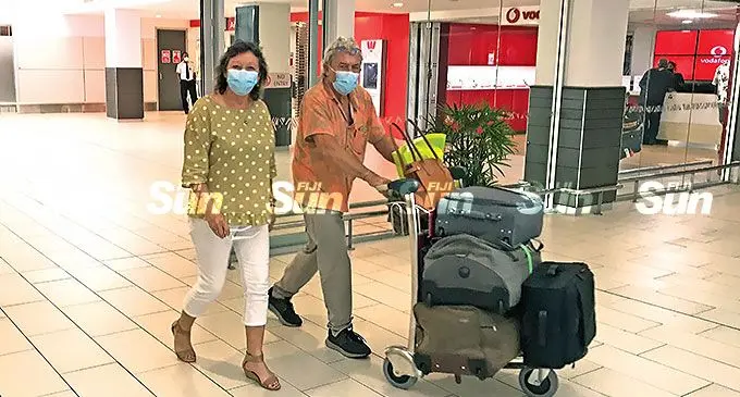 Steven Johnson and Marilyn Jones from New Zealand arrived at the Nadi International airport on February 17, 2022. Photo: Waisea Nasokia