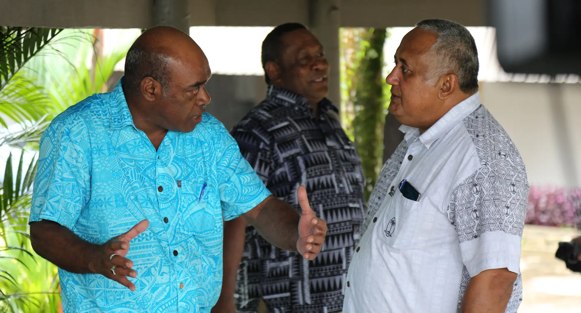 Northland Rugby Union official, SSP Livai Driu (left) discuss a issue with Fiji Rugby Union Chairman Francis Kean during FRU AGM at Novotel Hotel n April 27, 2019. Photo: Ronald Kumar.
