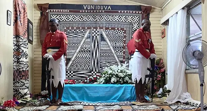 The casket of the late Ratu Epeli Ganilau lies in repose at Vuniduva on March 30, 2023. Photo: Ro Teimumu Kepa Facebook