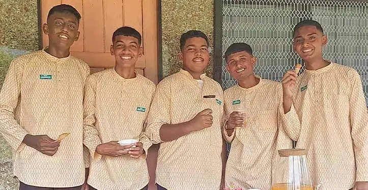 From left: Shuaub Khan, Ansaar Aziz, Nawazish Din, Mohammed Azaar and Azhar Hussain celebrating Eid in Valebasoga, Labasa on April 22, 2023.