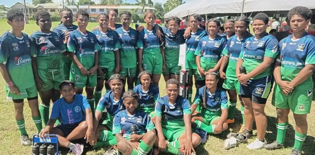 Lomaivuna Raiders rugby league team at Prince Charles Park, Nadi, on April 13, 2024 before their quarterfinal match for the Pherrus Trophy. Photo: FSSRL 