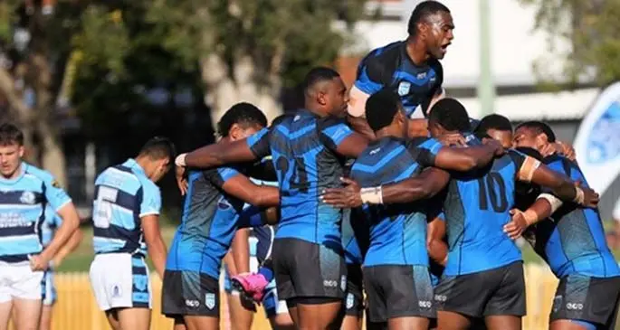 Members of the Kaiviti Silktails team celebrating after their game against Cabramatta in the third round of the Ron Massey Cup at the Mascot Oval grounds on May 1, 2021. Photo: NSWRL