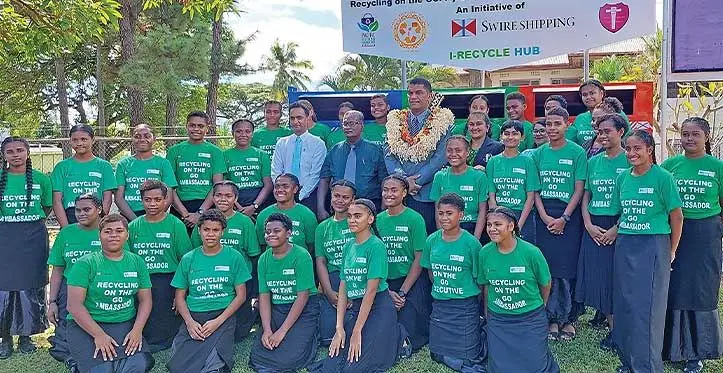(Wearing garland) The Minister for Education, Heritage and Arts Aseri Radrodro, with students of Jasper Williams High School and other officials in Lautoka on May 30, 2023. Photo: Salote Qalubau