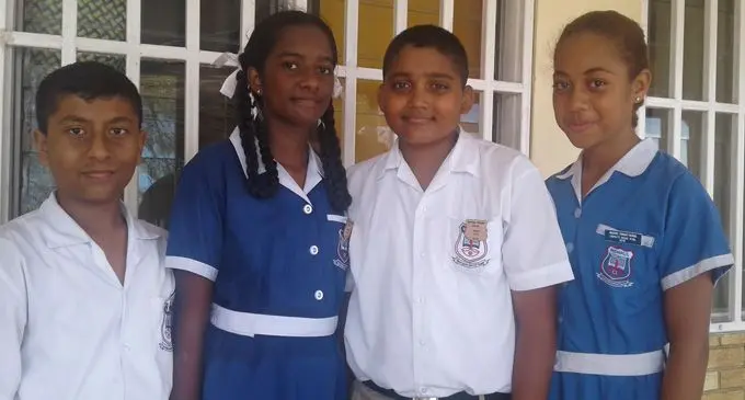 Rishikul Primary School head prefects: (from left) deputy headboy Shishant Singh, headgirl Chavi Diya Lingam, headboy Ayush Kumar and deputy headgirl Danielle Naulu. Photo: Shirika Shalini