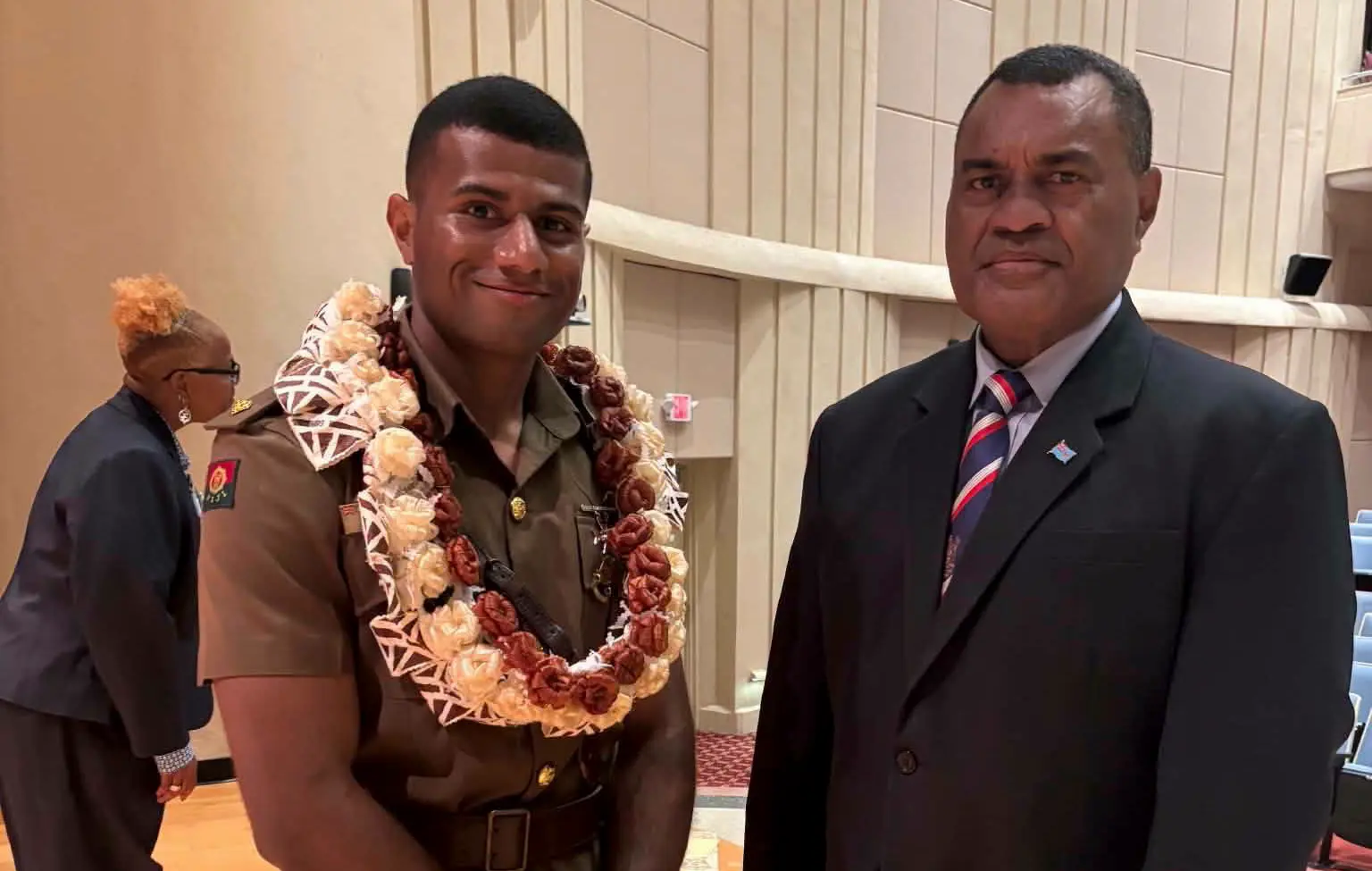 Second-Lieutenant Akuila Vute (left) with Fiji's Ambassador to the United States, Ilisoni Vuidreketi on graduation day.