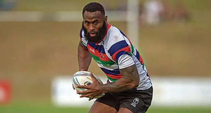 Semi Radradra plays for a Fiji invitational 7s side team during the Super Sevens tournament in Newbury, England, on July 3, 2021. Photo: Ian Muir