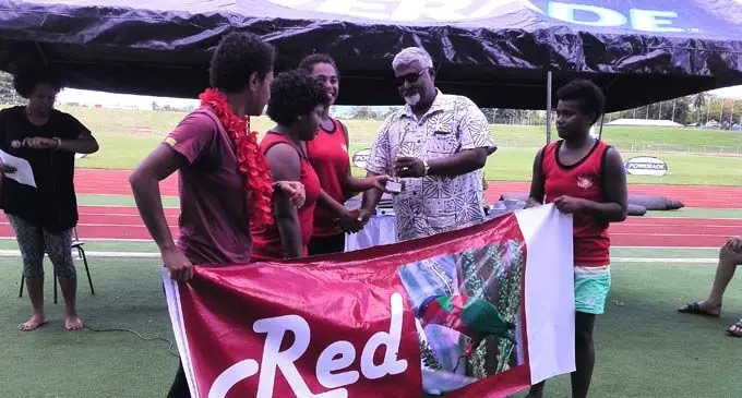 The Red House receives their prizes during the Tilak High School inter-house athletics competition at Churchill Park on February 8, 2018. Photo: Karalaini Tavi.