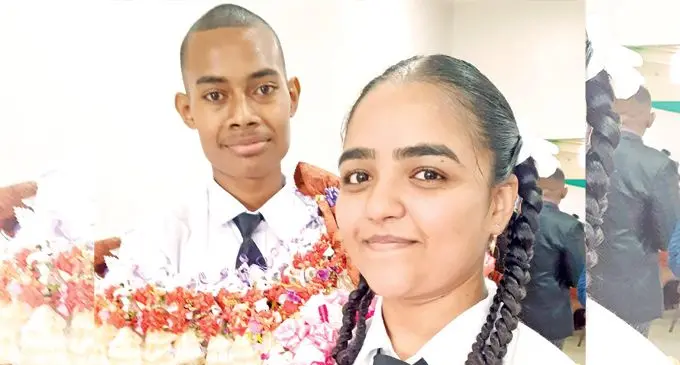 Vunimono High School head boy Samuela Rabonu and head girl Komal Prasad following thier prefect induction on May 4, 2022. Photo: Ronald Kumar