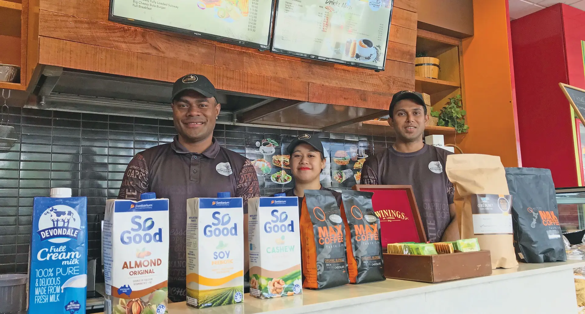 From left: Sawaad Bistro’s Head Barista Waisake Mata, Sales executive Hilda Trail, and head chef Scott Hazelman on November 4, 2020.  Photo: Maraia Vula