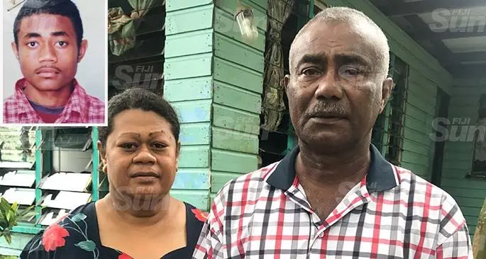 Noa Naivakadranu Jnr’s parents, Noa Naivakadranu Snr and Mereoni Foiakau at their home in Naila Village in Bau, Tailevu on May 17, 2020. Photo: Kelera Sovasiga Inset: The late 25-year-old, Noa Naivakadranu Jnr.