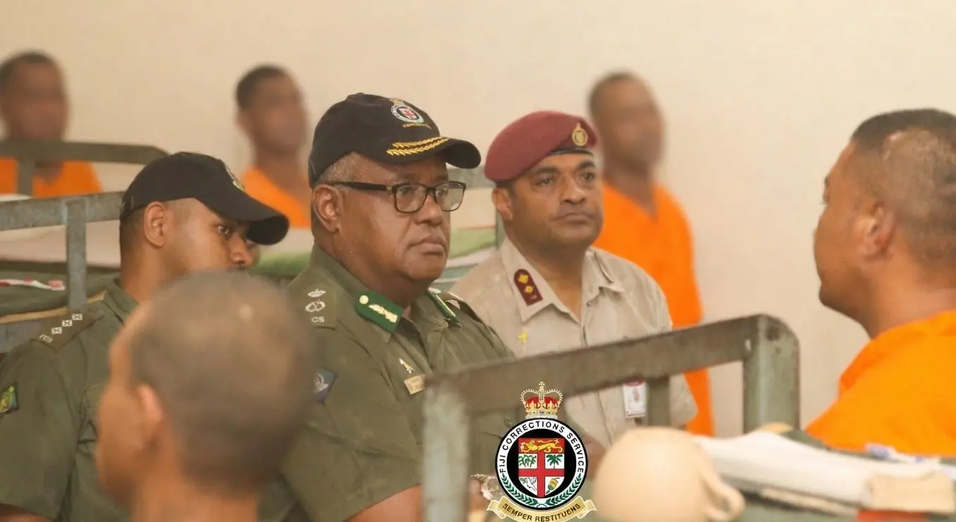 FCS Acting Commissioner Auta Moceisuva and his Command Team Auta Moceisuva during the Commissioners Inspection at the Suva Corrections Center on March 3.