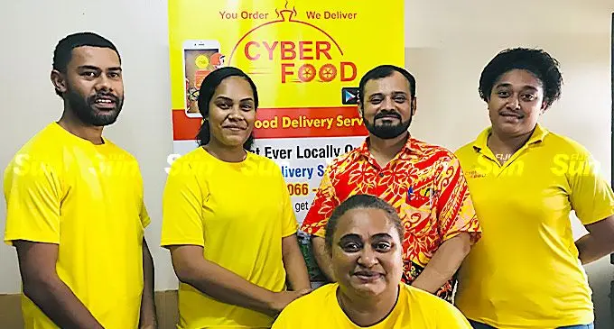 Cyber Food staff members from left: Timoci Obaoba, Lolohea W, Cyber Food Director Majid Shahzad, Winnie T and seated is Teresia Kubunavua. Photo: Laisa Lui.