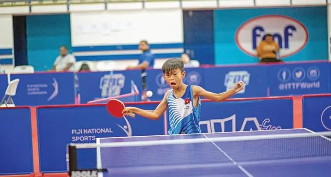 Hfiy Faizal in action for the U-12 grade during the Fiji Open Championships at the FMF Gymnasium in Suva on January 15, 2021. Photo: Leon Lord 