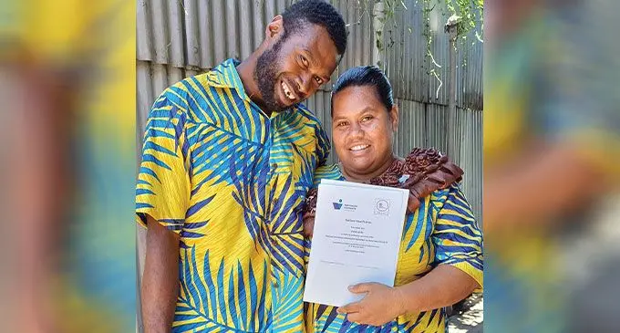 Kelera Vela with her husband, Salato Ramoce during the Pacific Polytech graduation at the Kshatriya Hall in Labasa on December 18, 2024. Photo: Shratika Naidu