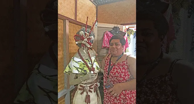 Hailia Liutai displays her handicraft. Photo: Sosiveta Korobiau