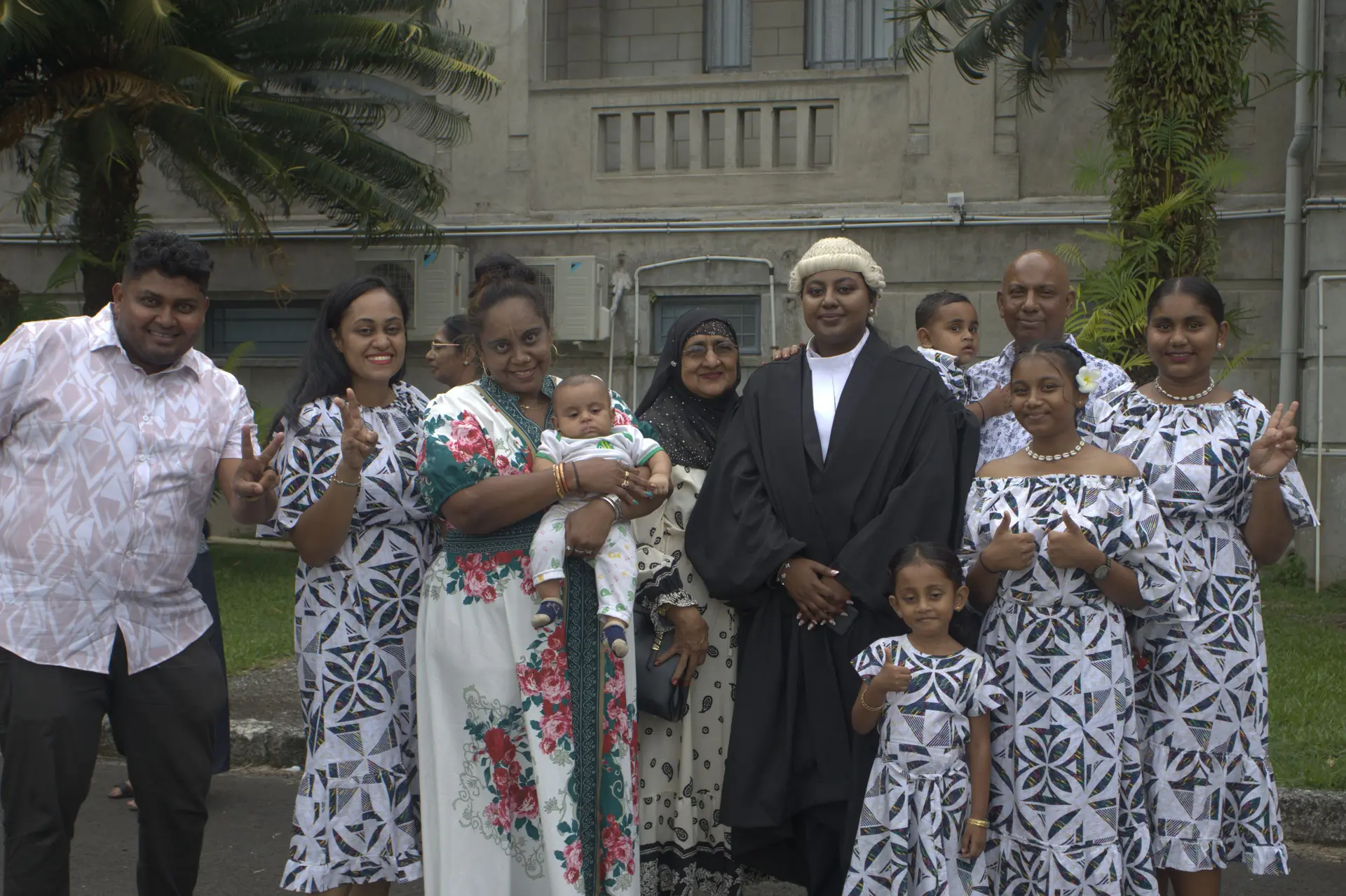 Newly admitted lawyer Shaniya Kumar, 24, of Nadi, with her family, after the swearing in ceremony at the Suva High Court on November 14, 2025.