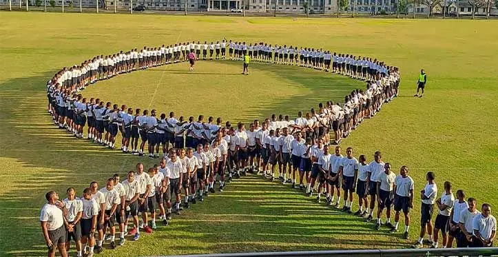 The Fiji Police Force shaped as a ribbon to commemorate Pinktober.