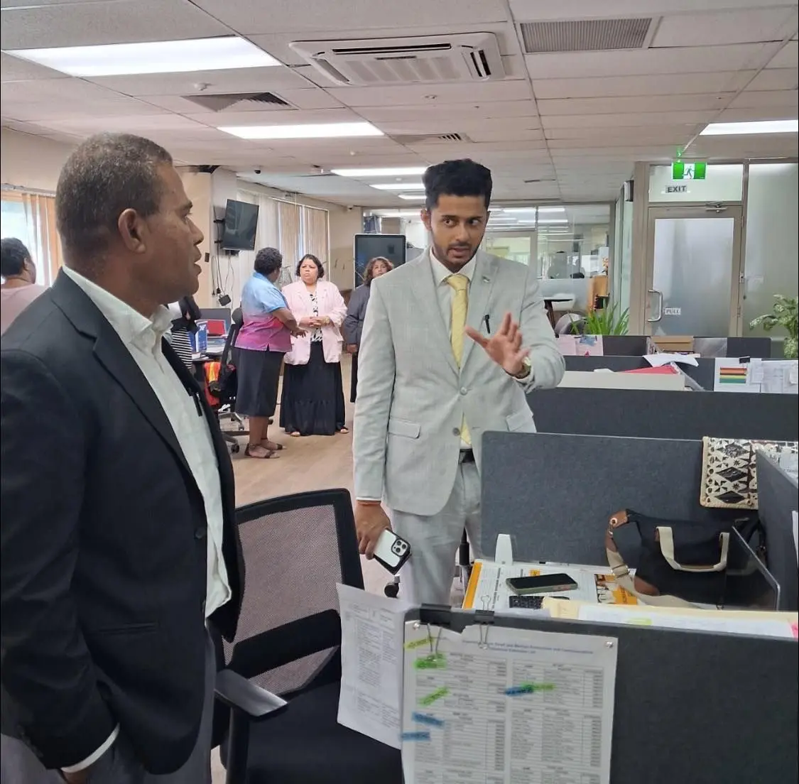 Deputy chair of the Standing Committee on Foreign Affairs and Defence and Opposition Member of Parliament Rinesh Sharma with staff of the Ministry of Commerce, Trade, Tourism and Transport on February 12, 2026..