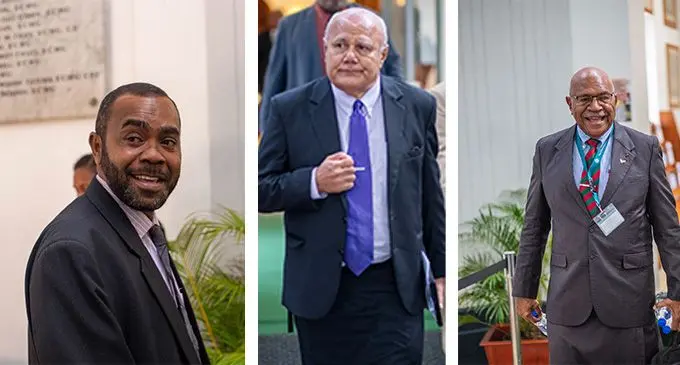 From the Left Opposition Member of Parliament Mosese Bulitavu. Centre Social Democrtatic Liberal Party leader Viliame Gavoka. On the Right People’s Alliance Leader Sitiveni Rabuka.