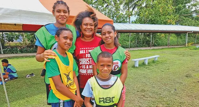 Losalini Matavesi (back row, middle), with her children (from left), Hannah, Jimaima, 13, Amalaini,12 and son Saula,6, at the Shri Guru Nanak Khalsa College ground in Labasa. Photo: Sampras Anand