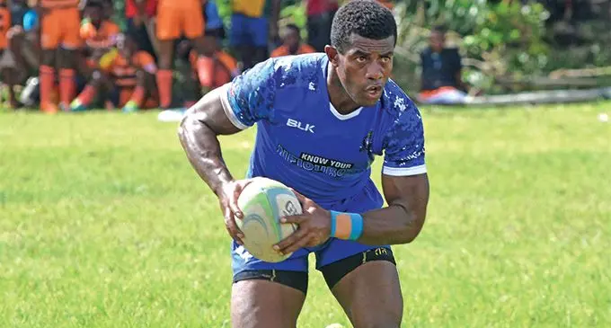 Police Blue winger Alipate Ratini looks for a gap during the Fiji Bitter Nawaka 7s on March 15, 2019. Photo: Waisea Nasokia