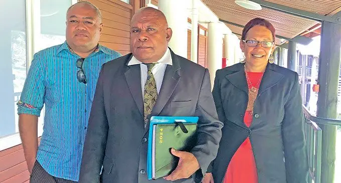 From left: Manoa Malani, lawyer Sitiveni Raikanikoda, and Veronica Malani at the Appeals Court at the Veiuto complex in Suva during an earlier appearance. Photo: Beranadeta Nagatalevu