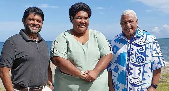 From left; Former FijiFirst general secretary Aiyaz Sayed-Khaiyum, Adi Tema Sovau Varo and FijiFirst party leader Voreqe Bainimarama.