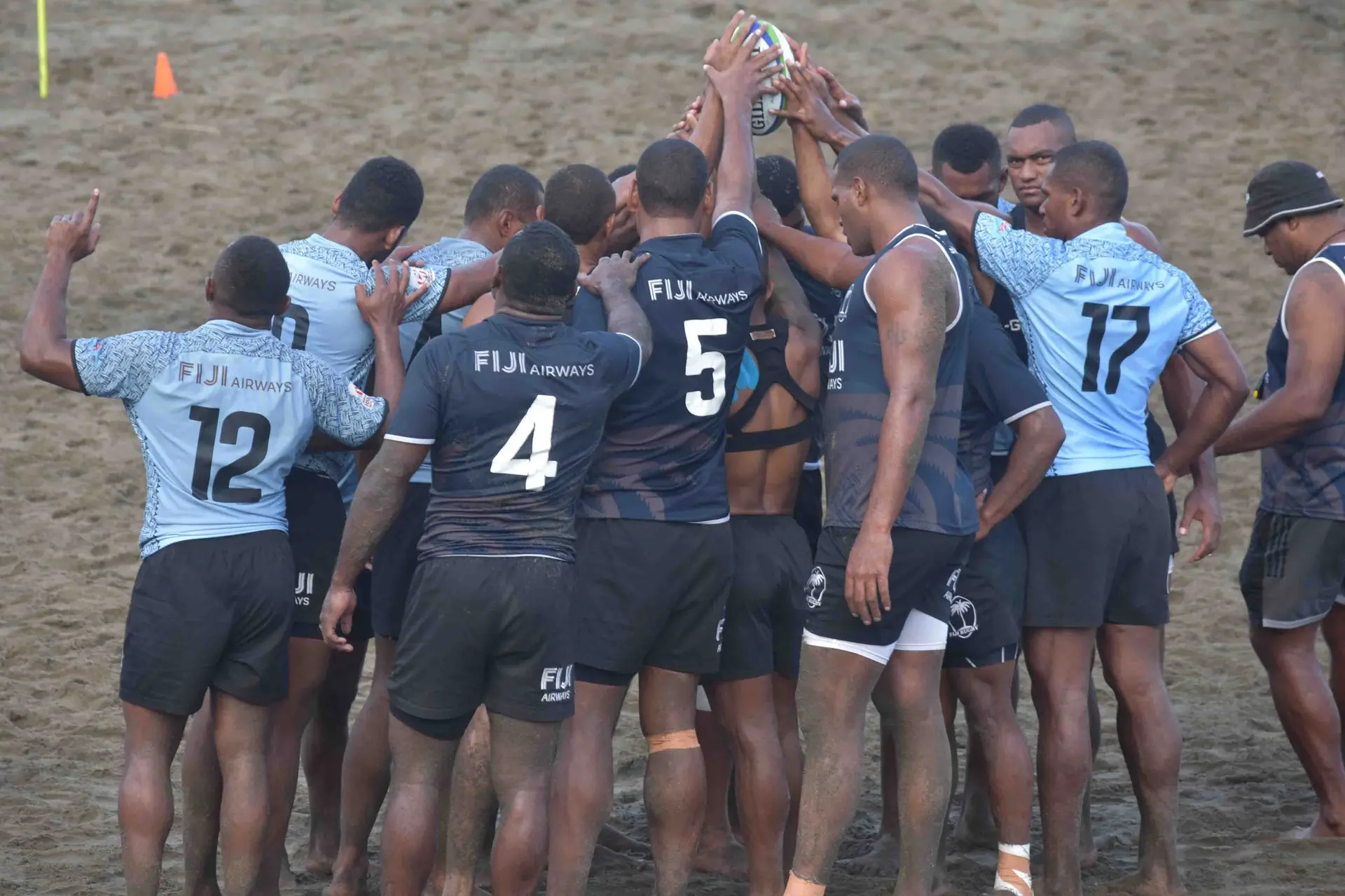 Fiji Airways 7's team during training at the Sigatoka Sand Dunes National Park yesterday. Photo: WAISEA NASOKIA