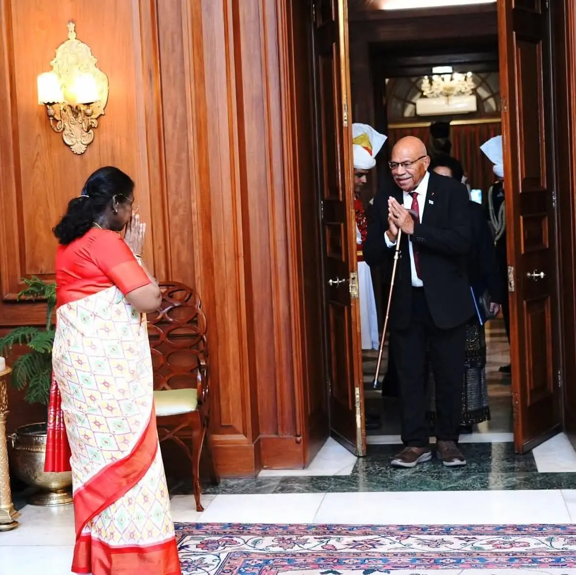 Prime Minister Sitiveni Rabuka meets with India's President Droupadi Murmu August 26.
