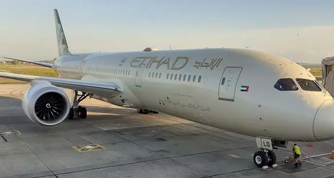 Etihad Airways chartered flight at Nadi International Airport on August 13, 2020, which brought home several Fijian nationals.