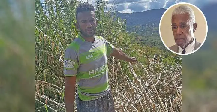 Luke Navuda Junior pointing down the cliff where his father and the two children in a van had fallen off at Nagado Village in Sabeto, Nadi. Inset: Victim, Luke Navuda. Photo: Mereleki Nai