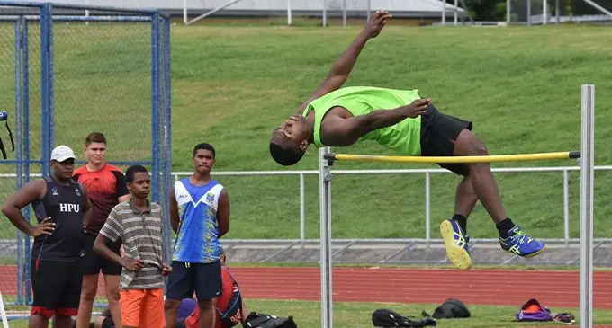 Sailasa Kalouniviti clears the bar during the Grand Prix at Churchill Park on Friday February 23, 2019. Photo: Waisea Nasokia