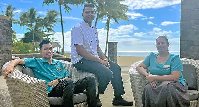 From left: Theodore Reyes, Anesh Anushal Goundar, and Hansini Gounder from InterContinental Fiji Golf Resort & Spa after showcasing their talents and achievements at HOTEC 2024.