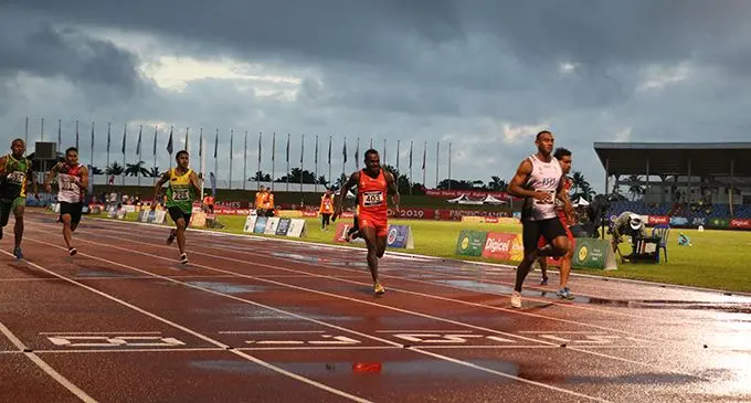 Pacific sprint king Banuve Tabakaucoro wins his 100m heat at Apia Park, Samoa on July 15, 2019. Photo: Anasilini Natoga