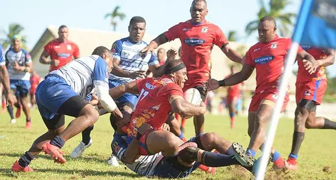 Timoci Caunia of Namosi on attack against Jack’s Nadi in their Skipper Fiji Rugby Championship clash at Thomson Park, Navua, on April 9, 2022. Photo: Ronald Kumar. 