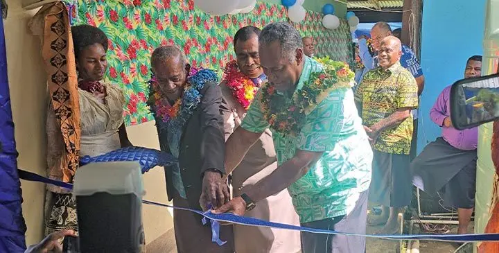 Minister for Rural and Maritime Development Sakiasi Ditoka opens the new ablution block funded entirely by the Fijian Government at Vunuku village in Rewa. Photo: Sosiveta Korobiau