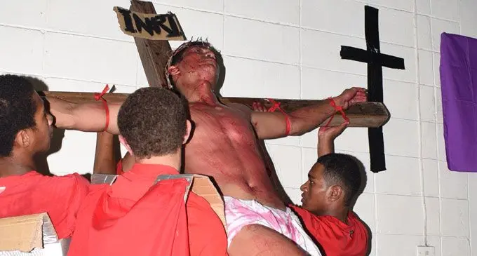 Drama of the crucifixion scene. 