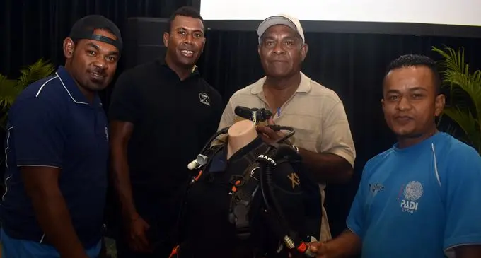 From left: Diveaway Fiji’s Esala Rateri, Denarau Surf Dive’s Timoci Vumalumu, Castaway Island Resort’s Veresa Waivava, and Diveaway Island Fiji’s Ashwin Pal at the Sheraton Fiji Resort on Thursday, March 8, 2018.  Photo: Waisea Nasokia