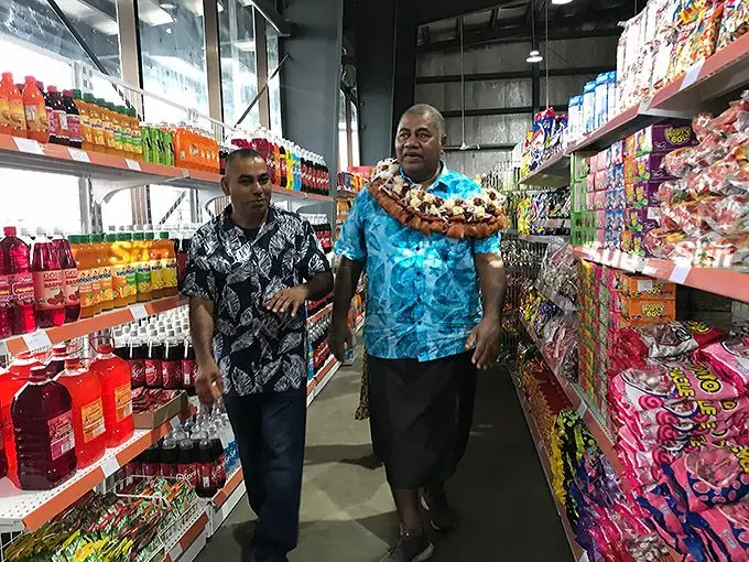 Turaga na Tui Labasa, Ratu Jone Qomate, is shown the inside of the Vuo Supermarket and is escorted by Vuo Supermarket’s Financial Director, Jitendra Chand. Photo: Laisa Lui.