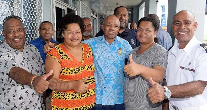 From left: Vilikesa Vasukiwai, Veresoni Basil, Lute Tubuna, Tevita Tabanimoli, Ravuravu Turaga, Ben Waqavou, Liliana Gade and RFNS Savenaca chief enginner Jovilisi Rokoiri on May 19, 2020, in Suva. Photo: Ronald Kumar