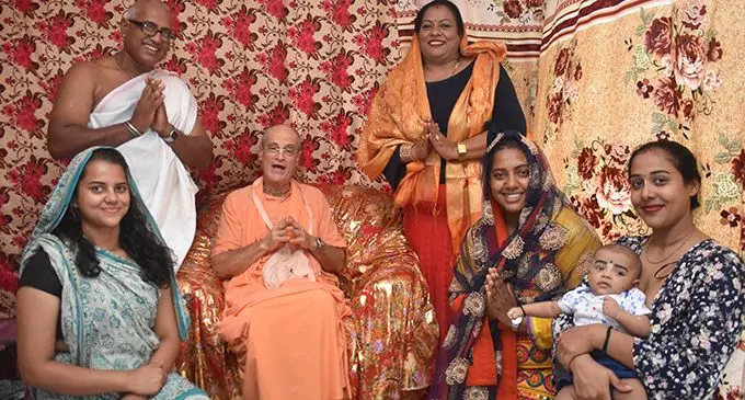 International Society for Krishna Consciousness (ISKCON) member of the Devotee Care Committee, Bir Krishna Goswami with devotees in Nadi yesterday. Photo: Waisea Nasokia