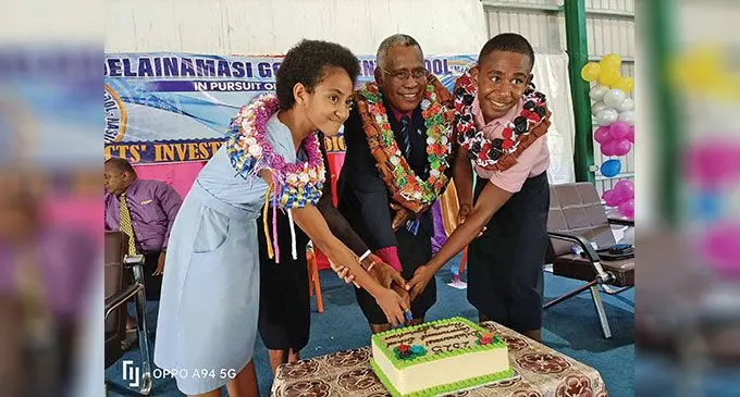The Assistant Minister for Education, Iliesa Vanawalu (middle) , officiated the Prefect Induction Ceremony for Delainamasi Government School on February 28, 2023.