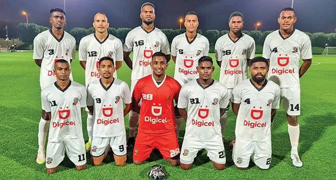 Digicel Fijian football team: Standing (from left) Muni Shivam Naidu, Tevita Waranaivalu, Antonio Tuivuna, Remueru Tekiate, Inoke Turagalailai, Sairusi Nalaubu. Front (from left) Edward Aaron, Ashnil Raju, Mohammed Alam, Kishan Sami, Setareki Hughes at the Qatar University ground in Doha. Photo: FFA